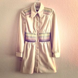 Vintage Cream Mini Dress with Pastel Accents